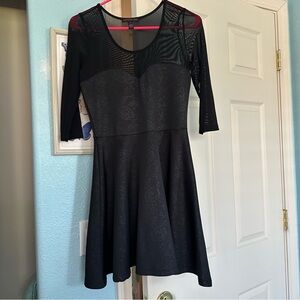 Elegant Black Rose Dress with Sheer Topside